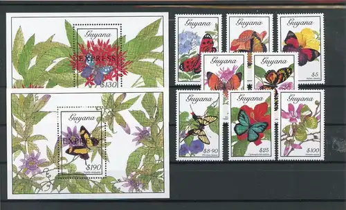 Guyana 3039-3046, Block 53-54 postfrisch Schmetterling #Schm1085