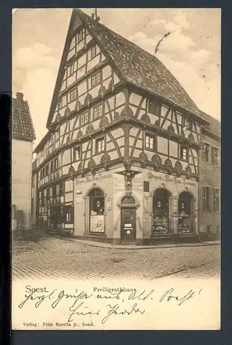 AK Soest Freiligrathhaus mit Drogerie zur Ros 1904 #HE558