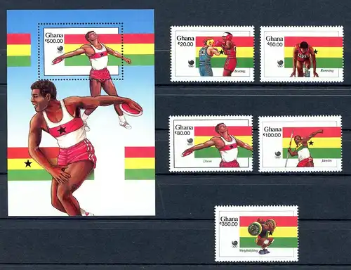 Ghana 1205-1209 + Bl 131 postfrisch Olympiade Seoul 1988 #HE593