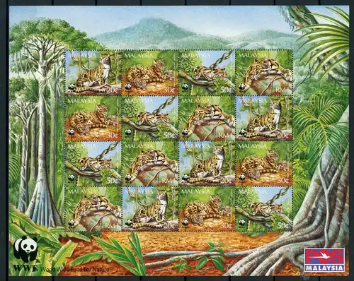 Malaysia ZD Bogen mit 4 x 557-560 postfrisch Tiere, WWF #GG1918