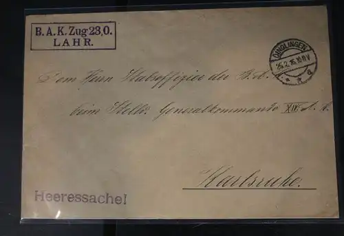 Feldpostbrief Stempel „B.A.K.Zug 23,0. LAHR Heeressache!“ #BC041