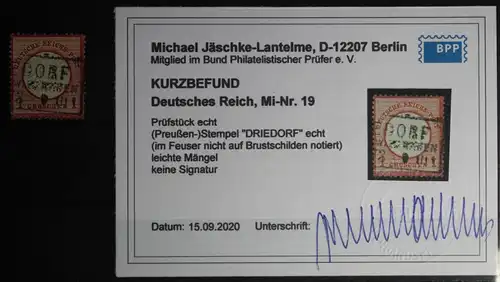 Deutsches Reich 19 gestempelt mit Kurzbefund Jäschke BPP #FH221