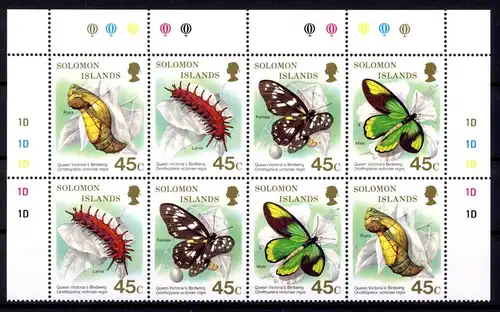 Salomon Inseln 2 x 4er Streifen 667-70 postfrisch Schmetterlinge #HB161