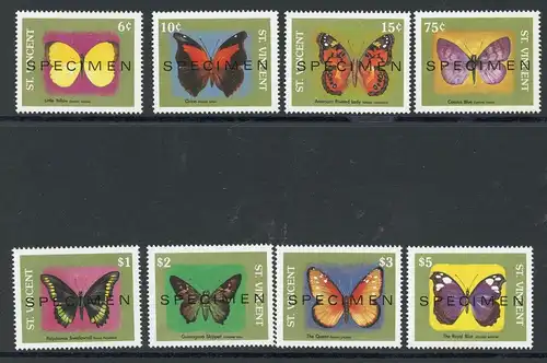 St. Vincent 1343-1350 postfrisch mit Aufdruck SPECIMEN, Schmetterling #HB200