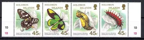 Salomon Inseln 4er Streifen 667-70 postfrisch Schmetterlinge #HB160