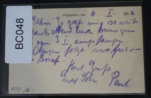 Feldpostkarte Stempel „Ballonabwehrkanonen-Zug 137“ #BC048