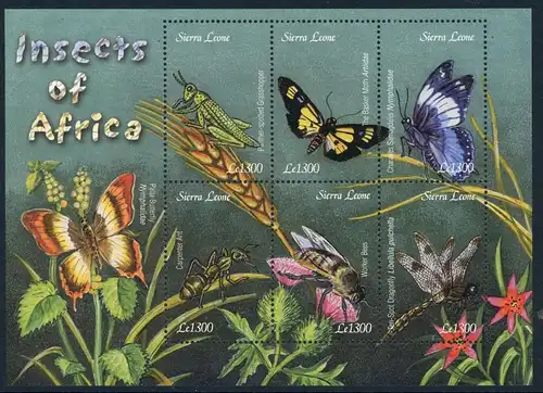 Sierra Leone KB mit 4351-4356 postfrisch Schmetterlinge, Insekten #HB241