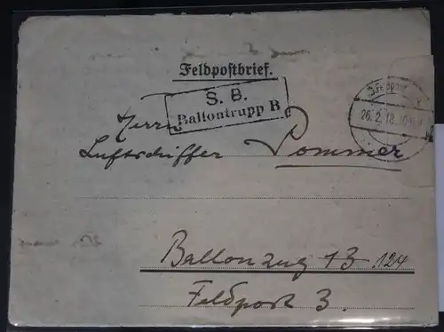 Feldpostbrief Stempel "S.B. Ballonzug B" Kastenstempel #BC067