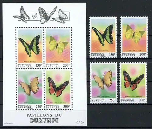 Burundi 1780-1783, Block 134 postfrisch Schmetterling #Schm1234