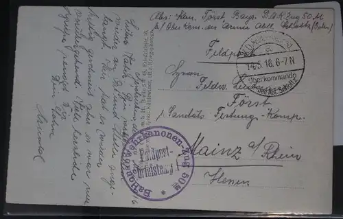 Feldpostkarte Stempel "Ballonabwehrkanonen-Zug 50 M" #BC064