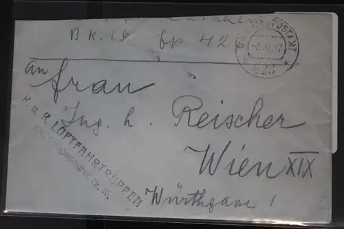 Feldpostbrief Stempel „K.u.K. Luftfahrtruppen Ballonkompagnie Nr. 16.“ #BC068