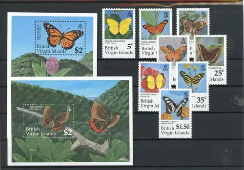 Jungferninseln 729-736, Block 67-68 postfrisch Schmetterling #Schm1179