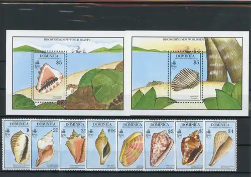 Dominica 1318-1325, Block 166-167 postfrisch Muscheln #Schm1289