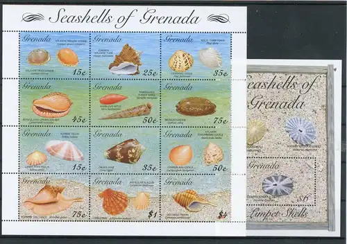 Grenada ZD Bogen 2596-2607, Block 342 postfrisch Muscheln #Schm1274