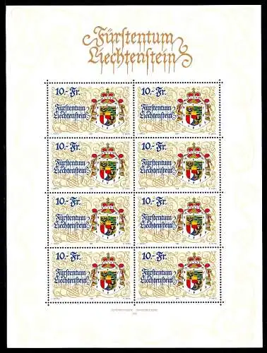 Liechtenstein Kleinbogen 1136 postfrisch Staatswappen #HE703