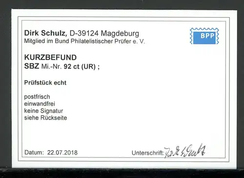 SBZ Thüringen 92 A X ct Unterrand postfrisch Kurzbefund Schulz #1B903