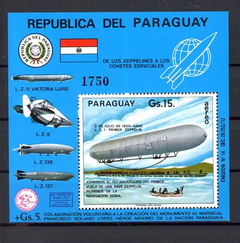Paraguay 2714, Block 256 postfrisch Zeppelin #GO622