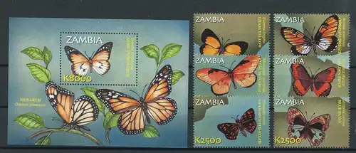 Sambia 1424-1429, Block 105 postfrisch Schmetterling #Schm1502
