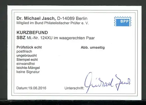 SBZ West-Sachsen waag. Paar 124 XU postfrisch Kurzbefund Jasch #1B924