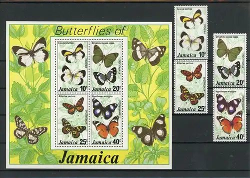 Jamaika 423-426, Block 11 postfrisch Schmetterling #GK033