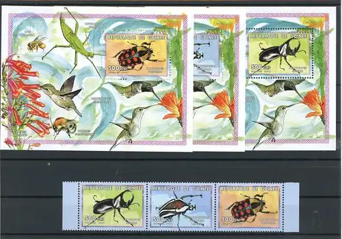 Guinea Dreierstreifen 2465-2467, Einzelblöcke postfrisch Käfer #Schm1491