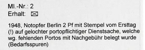 Bizone Zwangszuschlagsmarke 2 gestempelt auf Dienstsache Nachgebühr #1B959