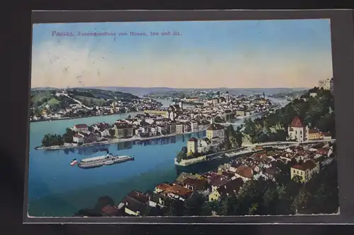 AK Passau Zusammenfluss von Donau, Inn und Ilz 1913 #PM126