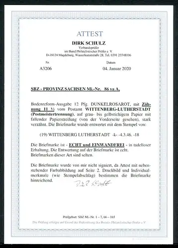 SBZ Provinz Sachsen 86 yaA gestempelt Fotoattest Schulz #HF197