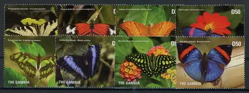 Gambia 7200-7207, Klb., Block 938-939 postfrisch Schmetterling #Schm1567