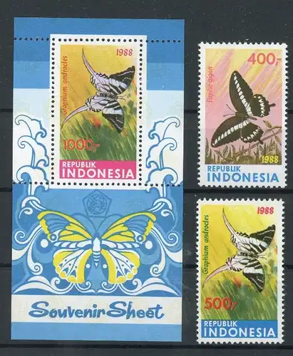 Indonesien 1284-1285, Block 65 A postfrisch Schmetterling #GK019