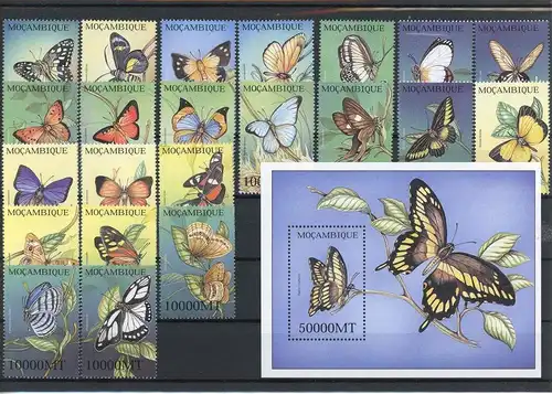 Mosambik 2302-2323, Block 138 postfrisch Schmetterlinge #Schm1697