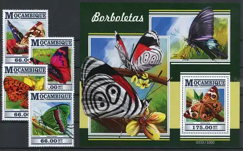 Mosambik 8144-8147, Block 1069 postfrisch Schmetterlinge #Schm1703