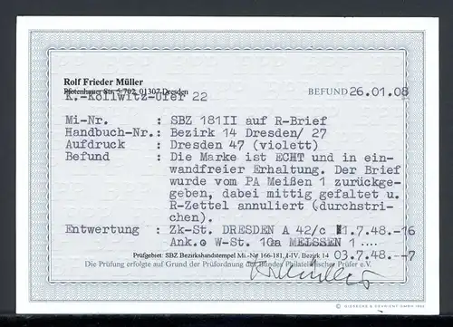 SBZ Allg. Ausgaben 181 II Fotobefund Müller R-Brief #1B936