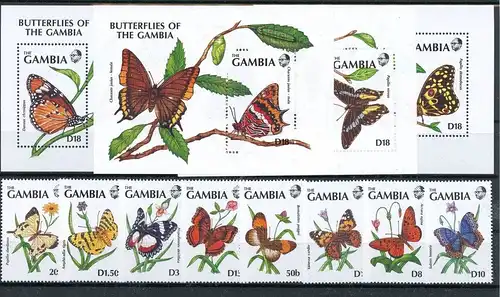 Gambia 1164-1171, Block 112-115 postfrisch Schmetterling #Schm1559