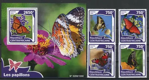 Zentralafr. Rep. 5960-5963, Block 1414 postfrisch Schmetterlinge #Schm1672