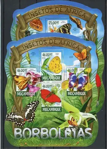 Mosambik Klb. 7859-7862, Block 1012 postfrisch Schmetterlinge #Schm1702