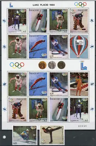 Paraguay 2 x 8er 3281-3289 postfrisch Olympia 1980 Lake Placid #GG1998