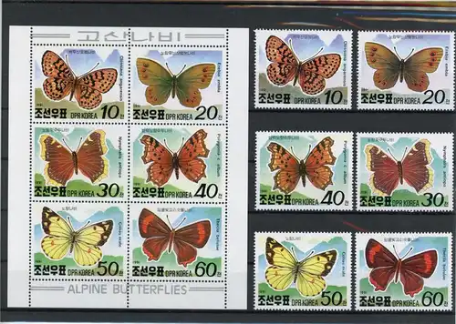 Korea Nord Kleinbogen 3180-3185 postfrisch Schmetterlinge #Schm1855