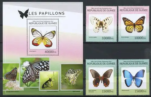 Guinea Kleinbogen 10537-10540, Block 2403 postfrisch Schmetterling #Schm1901