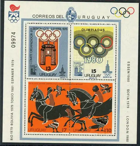 Uruguay Block 41 postfrisch Olympia 1980 Moskau #HE806
