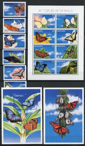 Grenada 3546-3551 + KB 3552-3559 + Bl. 472-473 postfrisch Schmetterling #GG2040
