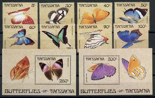 Tansania 198-205 + Bl. 81-82 postfrisch Schmetterling #HF452