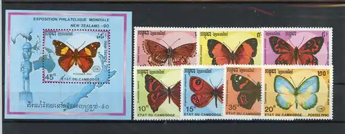Kambodscha 1142-1148, Block 176 postfrisch Schmetterlinge #Schm1830