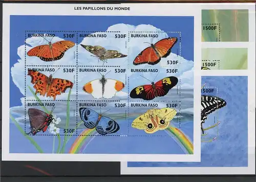 Burkina Faso 1580-1588, Block 180-181, 83 postfrisch Schmetterlinge #Schm1819