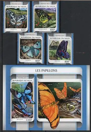 Niger Einzelmarken 4850-4853 + Bl. 675 postfrisch Schmetterling #HF359