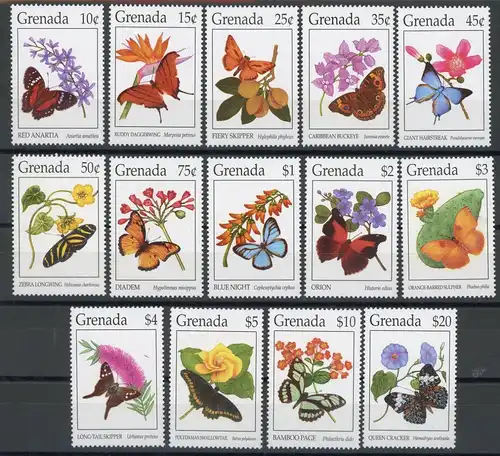 Grenada 2834-2847 I postfrisch Schmetterling #HF416