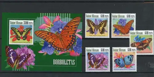 Guinea Bissau 10173-10177, Block 1751 postfrisch Schmetterling #Schm1943