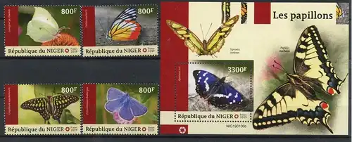 Niger Einzelmarken 6331-6334 + Bl. 964 postfrisch Schmetterling #HF362