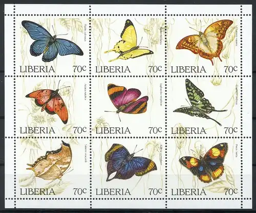 Liberia Klb. 1660-1668 postfrisch Schmetterling #Schm1878