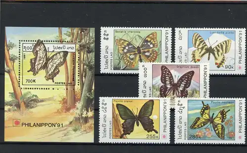 Laos 1281-1285, Block 140 postfrisch Schmetterling #Schm1864